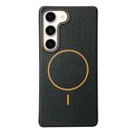 For Samsung Galaxy S23 5G Thin Circle MagSafe Litchi Grain TPU Phone Case(Black Orange)
