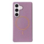 For Samsung Galaxy S23 FE 5G Thin Circle MagSafe Litchi Grain TPU Phone Case(Purple Orange)
