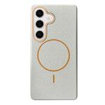 For Samsung Galaxy S23 FE 5G Thin Circle MagSafe Litchi Grain TPU Phone Case(White Orange)