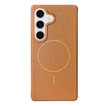 For Samsung Galaxy S23 FE 5G Thin Circle MagSafe Litchi Grain TPU Phone Case(Gold Brown)