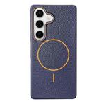 For Samsung Galaxy S23 FE 5G Thin Circle MagSafe Litchi Grain TPU Phone Case(Dark Blue Orange)