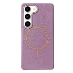 For Samsung Galaxy S23+ 5G Thin Circle MagSafe Litchi Grain TPU Phone Case(Purple Orange)