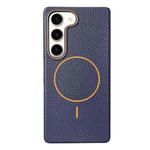 For Samsung Galaxy S23+ 5G Thin Circle MagSafe Litchi Grain TPU Phone Case(Dark Blue Orange)