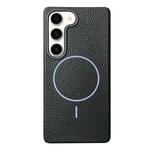For Samsung Galaxy S23+ 5G Thin Circle MagSafe Litchi Grain TPU Phone Case(Black Purple)