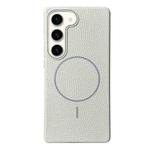 For Samsung Galaxy S23+ 5G Thin Circle MagSafe Litchi Grain TPU Phone Case(White Grey)