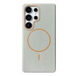 For Samsung Galaxy S23 Ultra 5G Thin Circle MagSafe Litchi Grain TPU Phone Case(Grey Orange)