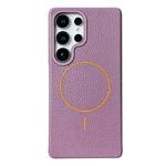 For Samsung Galaxy S23 Ultra 5G Thin Circle MagSafe Litchi Grain TPU Phone Case(Purple Orange)
