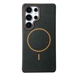 For Samsung Galaxy S23 Ultra 5G Thin Circle MagSafe Litchi Grain TPU Phone Case(Black Orange)