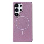 For Samsung Galaxy S23 Ultra 5G Thin Circle MagSafe Litchi Grain TPU Phone Case(Sunset Purple)