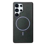 For Samsung Galaxy S23 Ultra 5G Thin Circle MagSafe Litchi Grain TPU Phone Case(Black Purple)