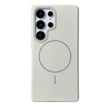 For Samsung Galaxy S23 Ultra 5G Thin Circle MagSafe Litchi Grain TPU Phone Case(White Grey)