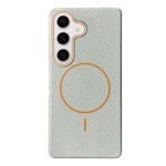 For Samsung Galaxy S24+ 5G Thin Circle MagSafe Litchi Grain TPU Phone Case(Grey Orange)