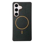 For Samsung Galaxy S24+ 5G Thin Circle MagSafe Litchi Grain TPU Phone Case(Black Orange)
