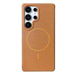 For Samsung Galaxy S24 Ultra 5G Thin Circle MagSafe Litchi Grain TPU Phone Case(Gold Brown)