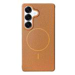 For Samsung Galaxy S25 5G Thin Circle MagSafe Litchi Grain TPU Phone Case(Gold Brown)