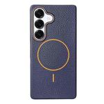 For Samsung Galaxy S25 5G Thin Circle MagSafe Litchi Grain TPU Phone Case(Dark Blue Orange)