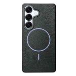 For Samsung Galaxy S25 5G Thin Circle MagSafe Litchi Grain TPU Phone Case(Black Purple)