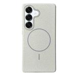 For Samsung Galaxy S25 5G Thin Circle MagSafe Litchi Grain TPU Phone Case(White Grey)