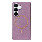 For Samsung Galaxy S25+ 5G Thin Circle MagSafe Litchi Grain TPU Phone Case(Purple Orange)