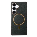 For Samsung Galaxy S25+ 5G Thin Circle MagSafe Litchi Grain TPU Phone Case(Black Orange)