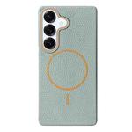 For Samsung Galaxy S25+ 5G Thin Circle MagSafe Litchi Grain TPU Phone Case(Blue Orange)