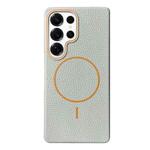 For Samsung Galaxy S25 Ultra 5G Thin Circle MagSafe Litchi Grain TPU Phone Case(Grey Orange)
