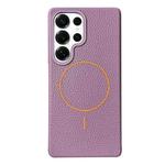 For Samsung Galaxy S25 Ultra 5G Thin Circle MagSafe Litchi Grain TPU Phone Case(Purple Orange)