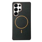 For Samsung Galaxy S25 Ultra 5G Thin Circle MagSafe Litchi Grain TPU Phone Case(Black Orange)