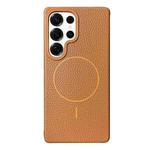 For Samsung Galaxy S25 Ultra 5G Thin Circle MagSafe Litchi Grain TPU Phone Case(Gold Brown)