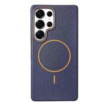 For Samsung Galaxy S25 Ultra 5G Thin Circle MagSafe Litchi Grain TPU Phone Case(Dark Blue Orange)
