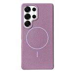 For Samsung Galaxy S25 Ultra 5G Thin Circle MagSafe Litchi Grain TPU Phone Case(Sunset Purple)
