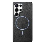 For Samsung Galaxy S25 Ultra 5G Thin Circle MagSafe Litchi Grain TPU Phone Case(Black Purple)