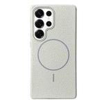 For Samsung Galaxy S25 Ultra 5G Thin Circle MagSafe Litchi Grain TPU Phone Case(White Grey)