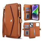 For iPhone 14 Multifunctional Wallet Detachable Leather Phone Case with Lanyard(Brown)
