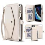 For iPhone SE 2022 / 2020 Multifunctional Wallet Detachable Leather Phone Case with Lanyard(White)