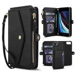 For iPhone SE 2022 / 2020 Multifunctional Wallet Detachable Leather Phone Case with Lanyard(Black)