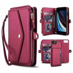 For iPhone SE 2022 / 2020 Multifunctional Wallet Detachable Leather Phone Case with Lanyard(Red)