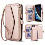 For iPhone SE 2022 / 2020 Multifunctional Wallet Detachable Leather Phone Case with Lanyard(Rose Gold)