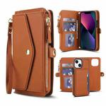 For iPhone 13 mini Multifunctional Wallet Detachable Leather Phone Case with Lanyard(Brown)
