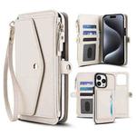 For iPhone 12 Pro Max Multifunctional Wallet Detachable Leather Phone Case with Lanyard(White)