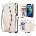 For iPhone 12 mini Multifunctional Wallet Detachable Leather Phone Case with Lanyard(White)