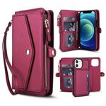 For iPhone 12 mini Multifunctional Wallet Detachable Leather Phone Case with Lanyard(Red)