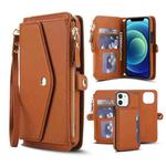 For iPhone 12 mini Multifunctional Wallet Detachable Leather Phone Case with Lanyard(Brown)