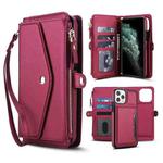 For iPhone 11 Pro Max Multifunctional Wallet Detachable Leather Phone Case with Lanyard(Red)
