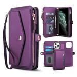 For iPhone 11 Pro Max Multifunctional Wallet Detachable Leather Phone Case with Lanyard(Dark Purple)