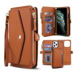 For iPhone 11 Pro Max Multifunctional Wallet Detachable Leather Phone Case with Lanyard(Brown)