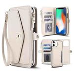 For iPhone 11 Multifunctional Wallet Detachable Leather Phone Case with Lanyard(White)