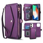 For iPhone 11 Multifunctional Wallet Detachable Leather Phone Case with Lanyard(Dark Purple)