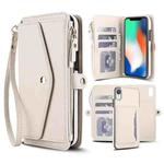 For iPhone XR Multifunctional Wallet Detachable Leather Phone Case with Lanyard(White)