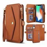 For iPhone XR Multifunctional Wallet Detachable Leather Phone Case with Lanyard(Brown)
